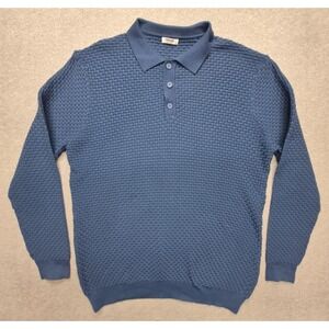 Coofandy Polo Shirt Mens 2XL Blue Textured Knit Long Sleeve Pullover Sweater